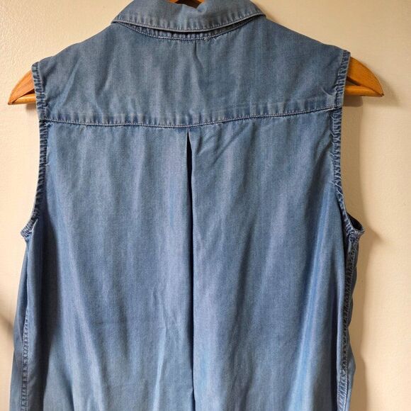 EUC BEACHLUNCHLOUNGE COLLECTION CHAMBRAY SLEEVELESS GRADIENT BUTTONED DRESS SZ L - Picture 8 of 16